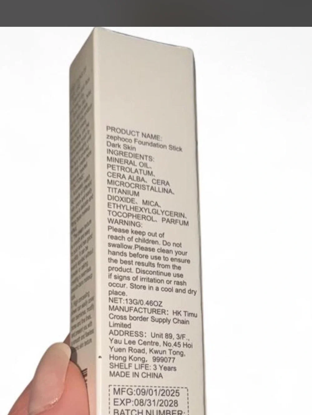 Zephoco Foundation Stick Box - Beige/White Packaging
